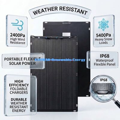 200W IP67 360 grados panel solar flexible plegable para RV y viaje a casa panel solar bifacial