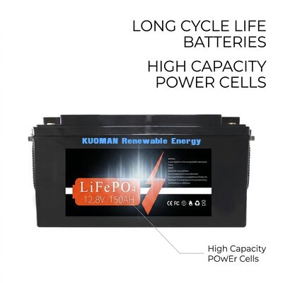 Batería KM 1920Wh 12V 150Ah batería de litio de ciclo profundo con 8000 ciclos para almacenamiento de energía y energía para vehículos recreativos/montacargas/carritos de golf/yates