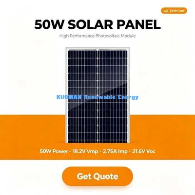 Panel solar monocristalino de 50W, cargador de batería de 12V, módulo fotovoltaico de alta eficiencia de 182 mm
