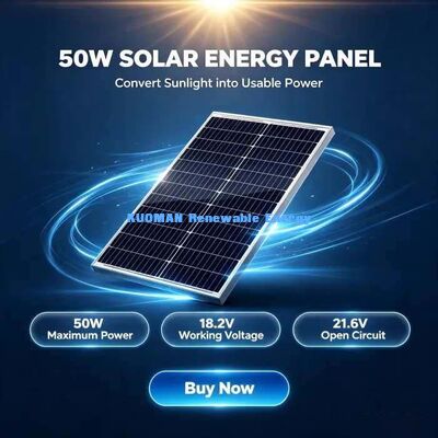 Módulo Solar Monocristalino de Alto Rendimiento de 50W 0~+4.99W Tolerancia de Potencia Positiva