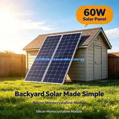 Fuente de alimentación duradera para cámara de seguridad para exteriores en cobertizo doméstico, panel solar monocristalino de 60W con marco de aluminio