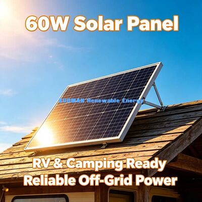 Panel solar mono de alto rendimiento de 60W, fuente de alimentación fuera de la red para sensores exteriores y equipos de vallas publicitarias
