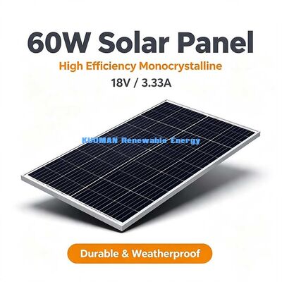 Panel Solar Mono de 60W Gran Eficiencia con Poca Luz, Módulo Fotovoltaico para Exteriores para Energía de Emergencia en el Hogar