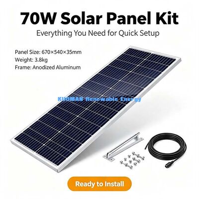 Panel solar monocristalino IP67 impermeable de 70W, módulo fotovoltaico para exteriores con cable de salida de longitud personalizada
