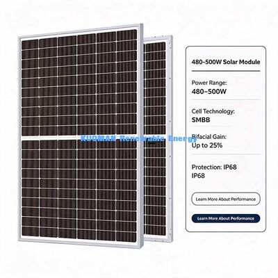 480W-500W Panel solar de doble cara, hasta un 25% de ganancia de energía adicional en la parte trasera