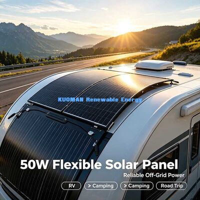 Panel solar flexible de montaje curvo de 50W, kit solar de fibra de carbono anti-microfisuras para overlanding y energía fuera de la red