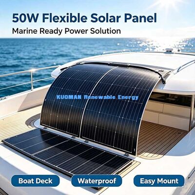 Panel solar flexible de alta conversión de 50W, cargador solar resistente a la flexión de 360° para superficies curvas y vida fuera de la red