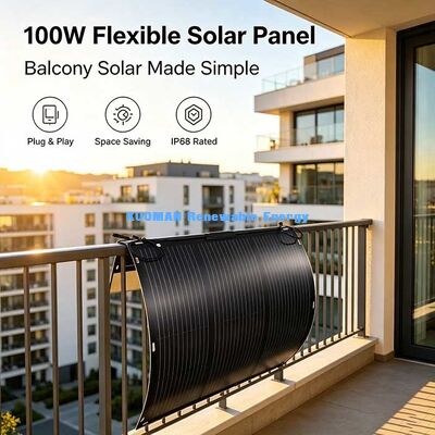 Panel solar flexible de 105W y 19.4V, Módulo solar flexible de 360 grados para superficies curvas