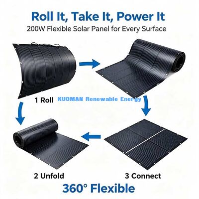 Panel solar flexible de 200W, cargador solar ligero e impermeable para RV, yate, camping y respaldo en el hogar