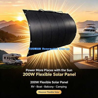 Panel Solar Flexible de 200W con Conector MC4, Módulo Solar Delgado Impermeable para Camper, Yate, Instalación Solar en Balcón