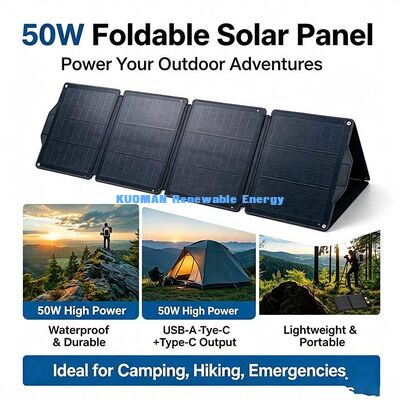Panel solar portátil plegable de 50W, cargador solar ETFE DC USB-A Tipo-C para acampar y hacer senderismo