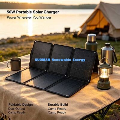 Panel solar plegable de 50W fuera de la red, cargador solar ligero para respaldo de energía de emergencia