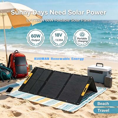 Panel de energía solar plegable resistente a salpicaduras de 60 W, cargador solar fuera de la red para generador portátil