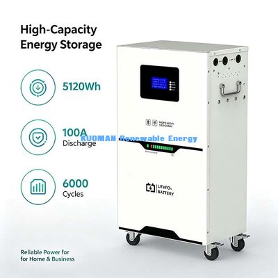 Batería móvil de almacenamiento de energía LiFePO4 de 5,12 kWh, pantalla LCD, protección BMS