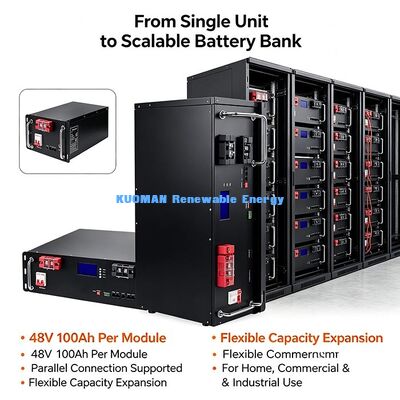 Batería de almacenamiento de energía de montaje en rack de 5,12 kWh con disyuntor incorporado para corte manual de emergencia