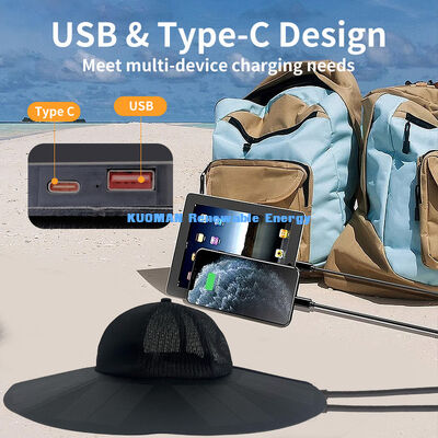 Gorra Solar Portátil Plegable con 22% de Eficiencia y 13W de Potencia - Gorra Solar Recargable con Salida USB-A y Tipo-C