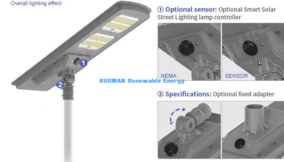 Luz Solar LED Todo en Uno para Calle 220lm/W IP65 Impermeable con Respaldo para 2-3 Días Lluviosos para Iluminación de Carreteras y Jardines