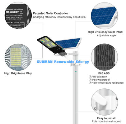 Luz solar de calle de 200W con Pro MPPT e IP65 a prueba de agua para iluminación exterior de carretera y jardín
