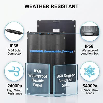 Panel solar monocristalino flexible de 50W con apoyo adhesivo fácil de pelar y pegar para aventuras al aire libre
