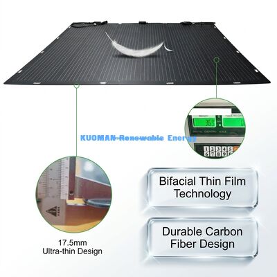 IP67 impermeable 200W salida de energía 360 ° panel solar bifacial flexible plegable para RV hogar y viajes