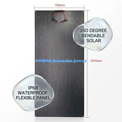 Panel solar flexible de silicio monocristalino de 200W con diseño de fibra de carbono impermeable IP67