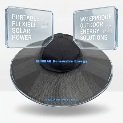 Sombrero de panel solar portátil plegable con una eficiencia del 22% y una potencia máxima de 13W para acampar