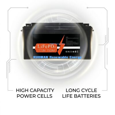 Batería KM 1920Wh 12V 150Ah batería de litio de ciclo profundo con 8000 ciclos para almacenamiento de energía y energía para vehículos recreativos/montacargas/carritos de golf/yates