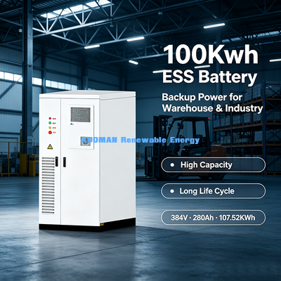 100KWh 384V LiFePO4 ESS Armario de almacenamiento de energía 280Ah Batería para granja solar y microrred comercial