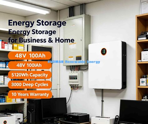 Long Life 8000 Cycles LiFePO4 Wall Battery 5.12kWh Indoor Garage Wall Mount Design