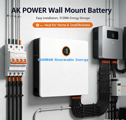 Montado en la pared Batería de litio de 5,12 kWh CAN RS485 Bluetooth para inversores solares híbridos