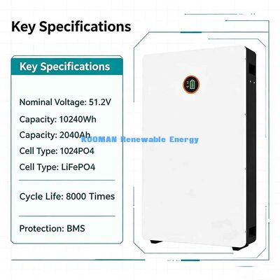 Smart BMS Protected 10.24kWh Powerwall 48V 200Ah LiFePO4 Battery Off-Grid House Solar Backup Power