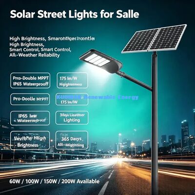 Lámpara solar LED para exteriores en aparcamiento de polígono industrial