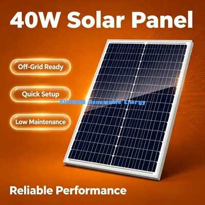 Panel Solar Fotovoltaico Monocristalino Compacto de 40W con Caja de Conexiones IP67 para Carga de Baterías de 12 Voltios