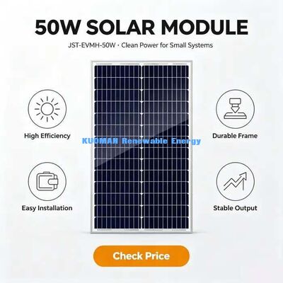 Módulo Solar Monocristalino de Alto Rendimiento de 50W 0~+4.99W Tolerancia de Potencia Positiva
