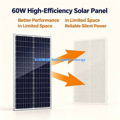 Panel solar monocristalino portátil de 60 W con orificios de montaje pre-perforados Instalación fácil Potencia fuera de la red