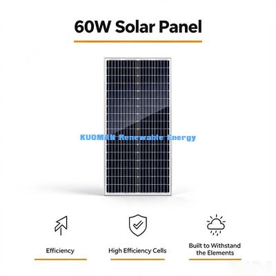 Panel solar mono de alto rendimiento de 60W, fuente de alimentación fuera de la red para sensores exteriores y equipos de vallas publicitarias
