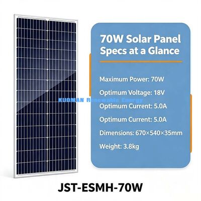 Panel solar monocristalino fuera de la red de 70W con cable de 50 cm personalizable MC4 cargador fotovoltaico para estación de energía de campamento