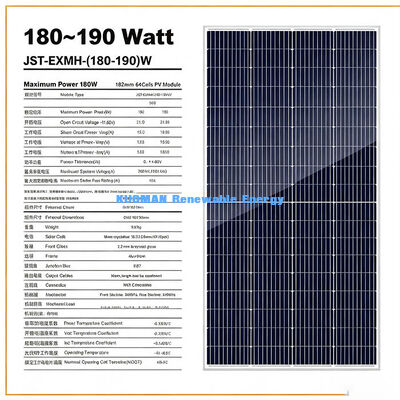 Panel solar mono de 180 a 190 W en exteriores, de larga duración, panel de cargador fotovoltaico a prueba de agua