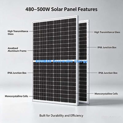 Panel solar bifacial de vidrio reforzado de 2.0 mm 480-500W para áreas con mucha nieve