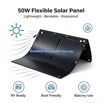 Panel solar plegable flexible de 50W, cargador solar de fibra de carbono resistente a 360 ° para balcón de barco de RV