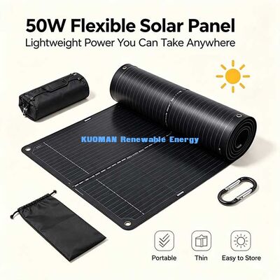 Panel solar flexible reforzado con fibra de carbono de 50W, kit solar plegable contra grietas para camper, yate y balcón