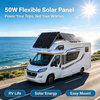 Panel solar flexible ultraligero de 50 W, fácil de montar y plegable para vehículos recreativos, barcos, campings y balcones