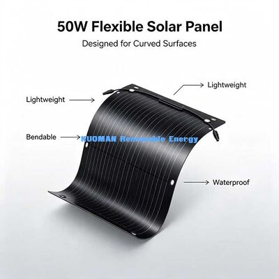 Panel solar flexible ultraligero de 50 W, fácil de montar y plegable para vehículos recreativos, barcos, campings y balcones