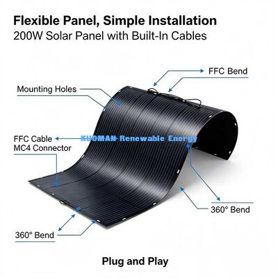 Panel solar flexible ultrafino de 200W, módulo solar plegable con MC4 para techo de RV, yate, sistema solar de camping