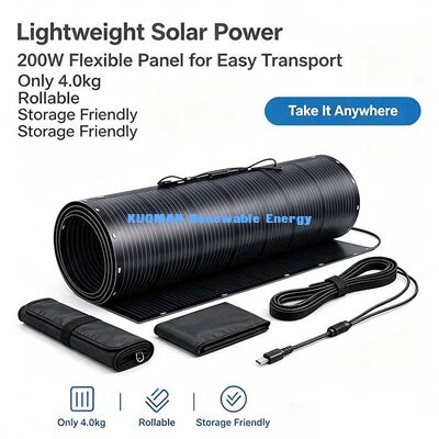 Panel solar flexible ultrafino de 200W, módulo solar plegable con MC4 para techo de RV, yate, sistema solar de camping
