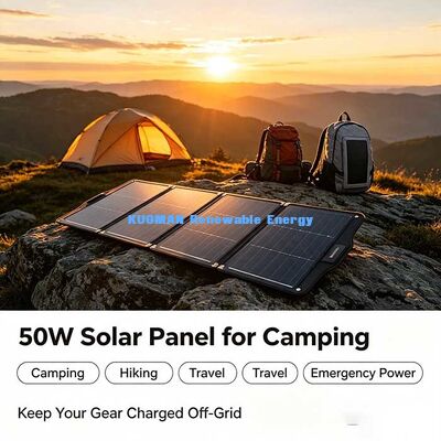 Panel solar plegable resistente al agua de 50W, cargador de corriente continua USB-C para viajes de mochilero