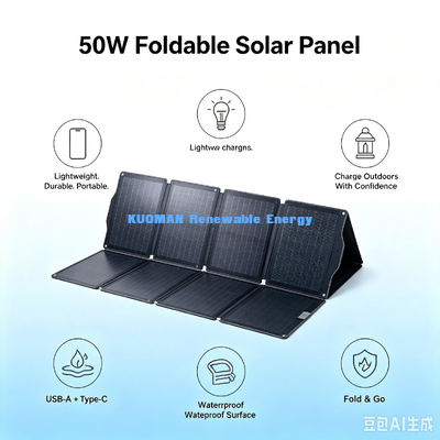 Panel de cargador solar plegable de 50 W duradero, superficie de ETFE, fuente de energía solar fuera de la red