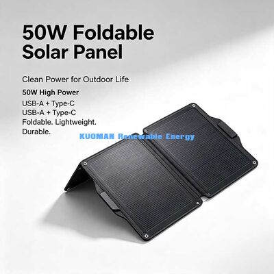 Panel de energía solar portátil plegable de 50 W, carga de varios dispositivos para acampar y pescar