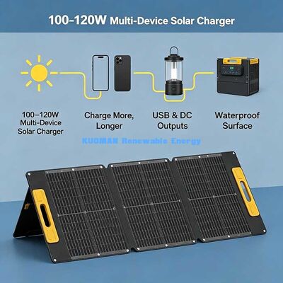Panel solar plegable portátil de 100W ligero, cargador solar fuera de la red para viajes de senderismo, playa y picnic