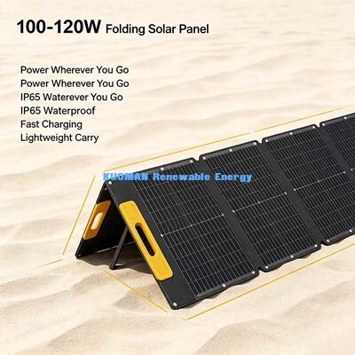 Panel solar plegable portátil de 100W ligero, cargador solar fuera de la red para viajes de senderismo, playa y picnic
